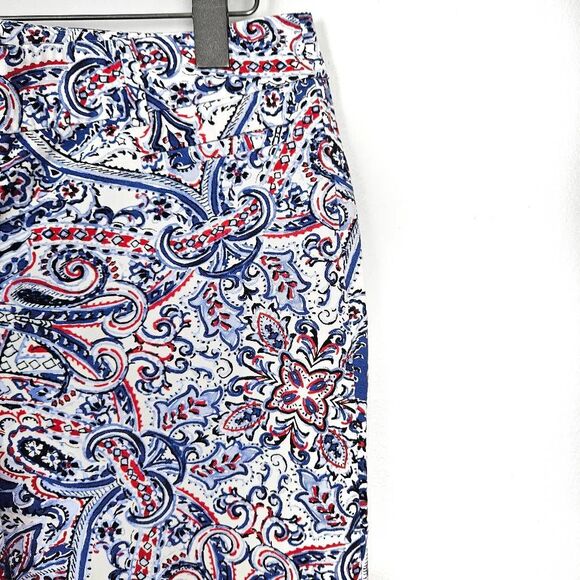 TALBOTS The Perfect Crop Paisley Scroll Patriotic Talavera Vibrant Crop Pants 8 - Picture 2 of 7
